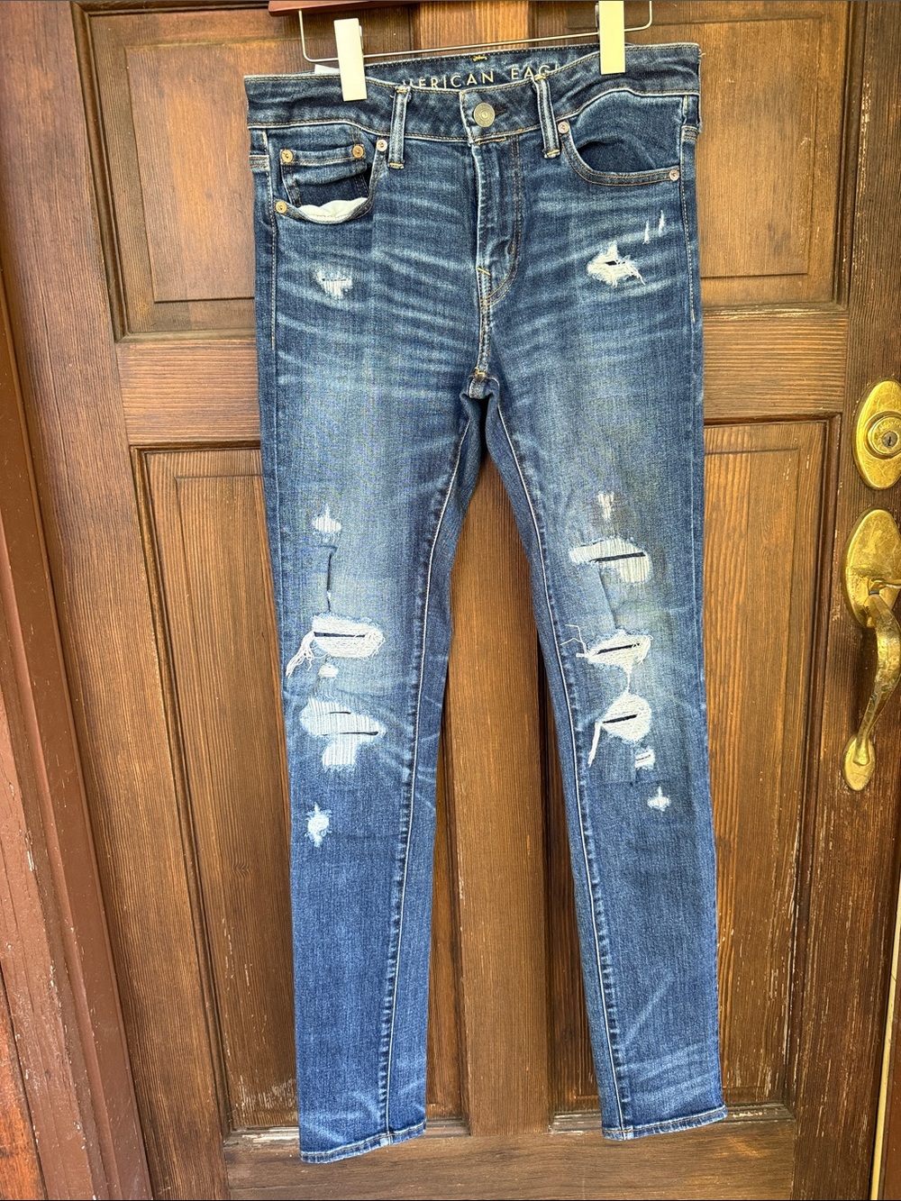 American Eagle Outfitters Men's Ripped Skinny Jeans - Dark Blue Wash 30x34